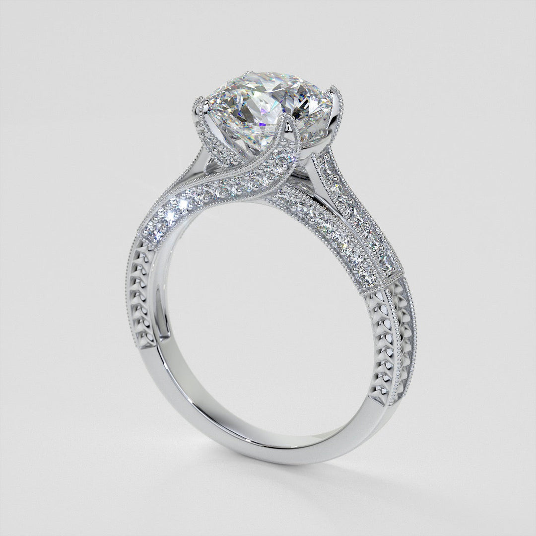 2.0CT Round Cut  Lab Grown Diamond Antique-Style Engagement Ring