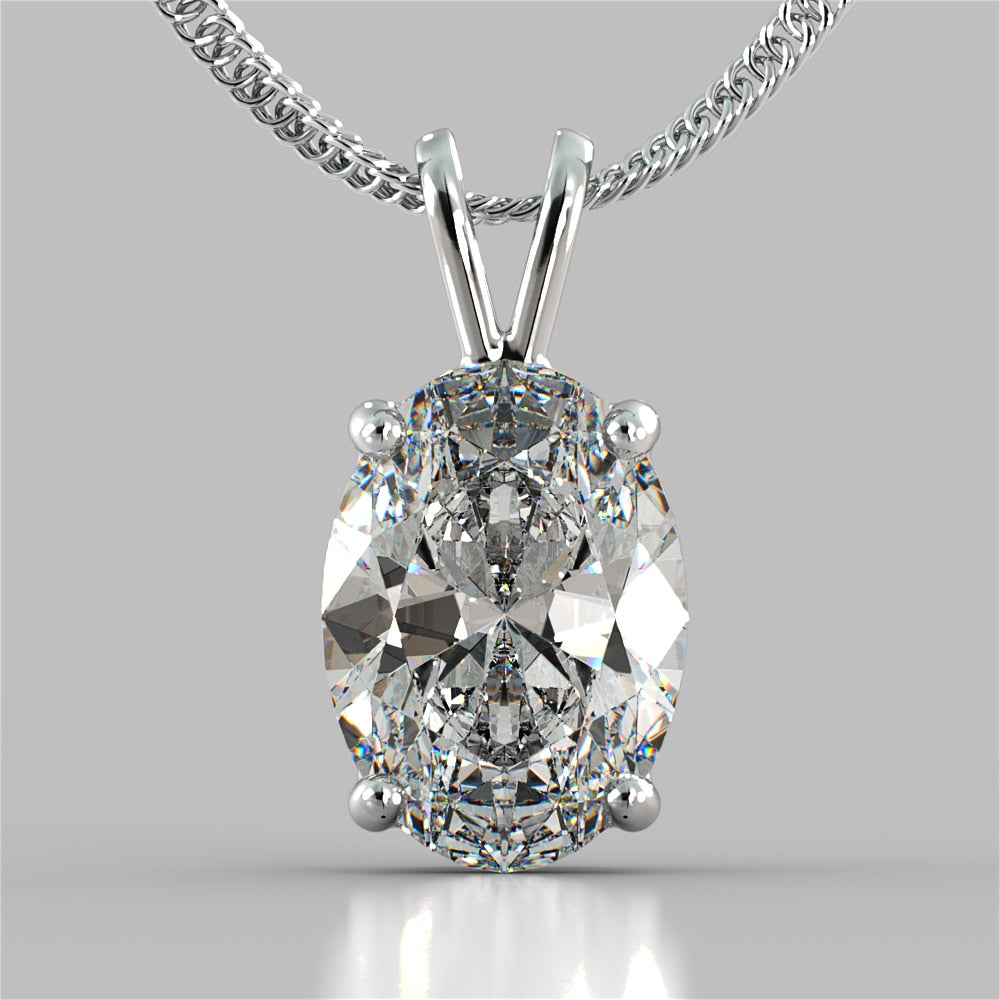 Lab Grown Diamond Oval Cut Solitaire Pendant With Diamond Cut Cable Chain