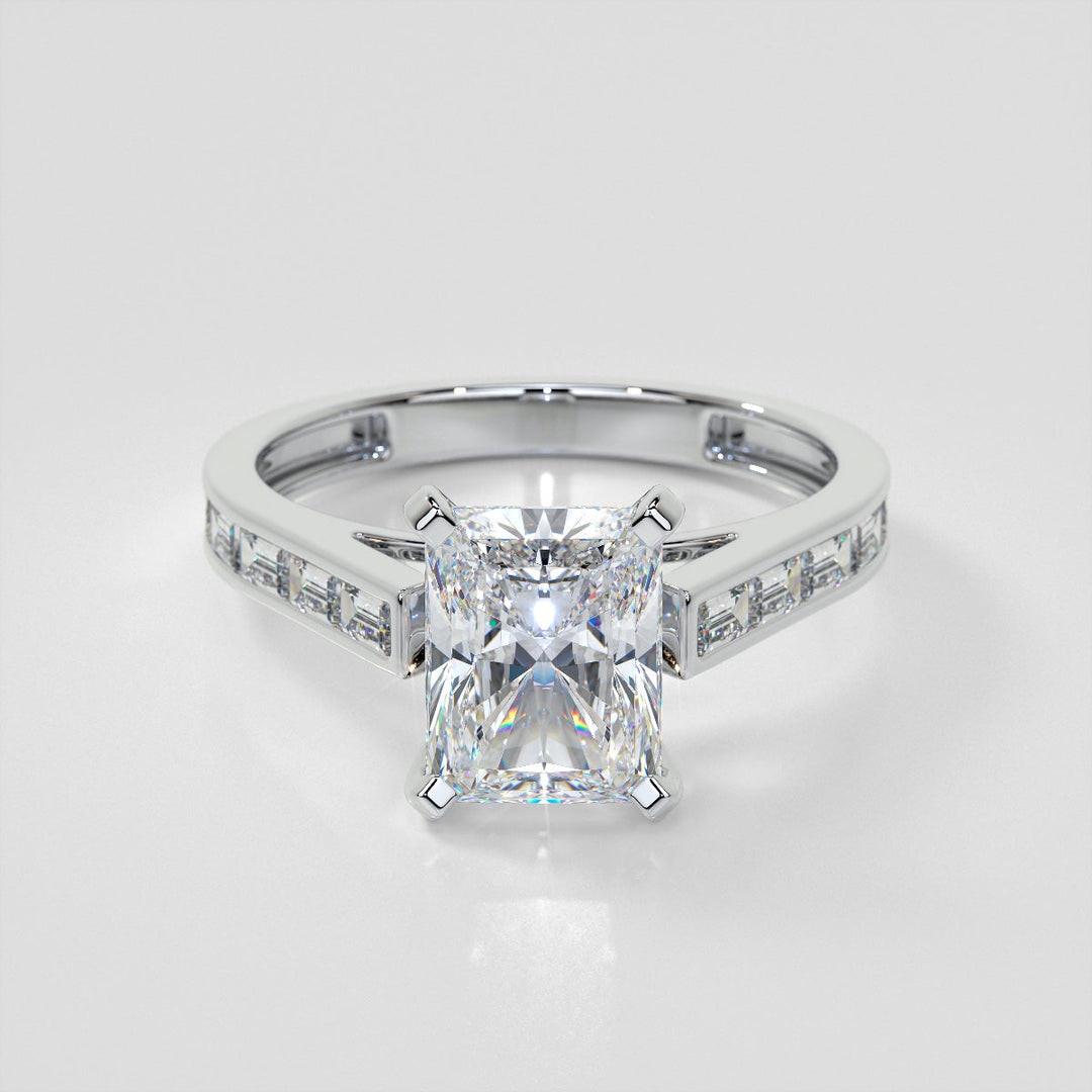 2.0CT Radiant Cut Lab Grown Channel Baguettes Engagement Ring