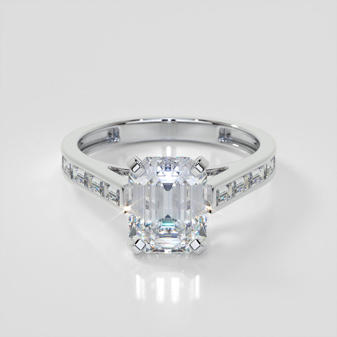 2.0CT Lab Grown Diamond Emerald Cut Channel Baguettes Engagement Ring