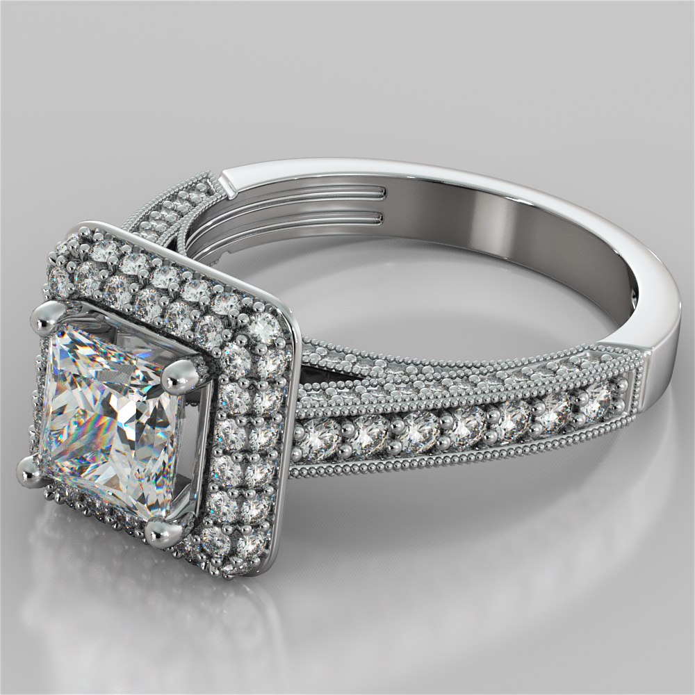 1.5Ct Princess Cut Lab Grown Diamond Crisscross Cathedral Engagement Ring
