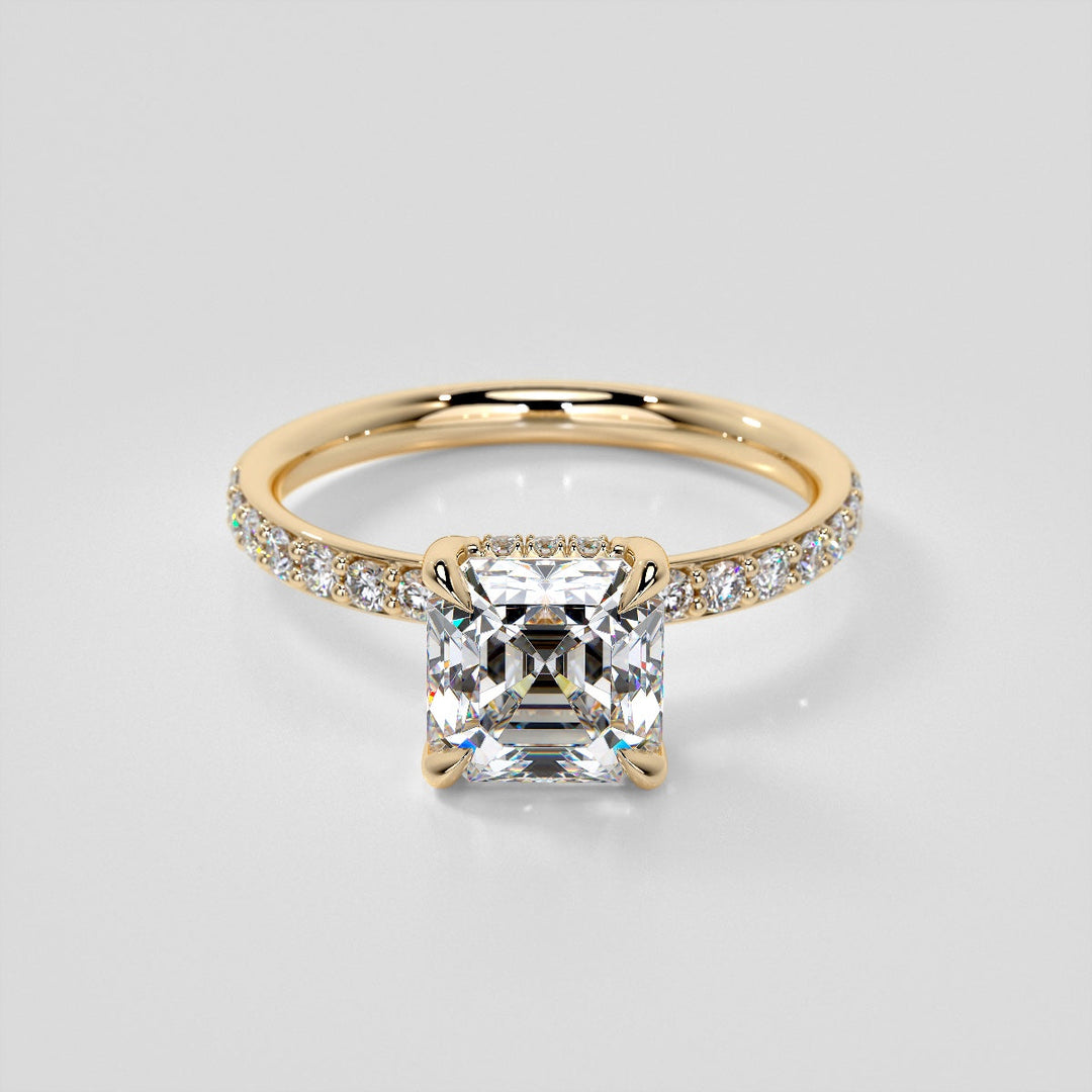 Lab Grown Diamond Asscher Cut Hidden Halo Engagement Ring
