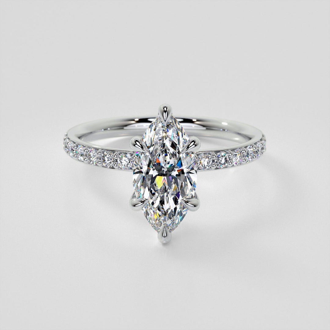 Lab Grown Diamond Marquise Cut Hidden Halo Engagement Ring