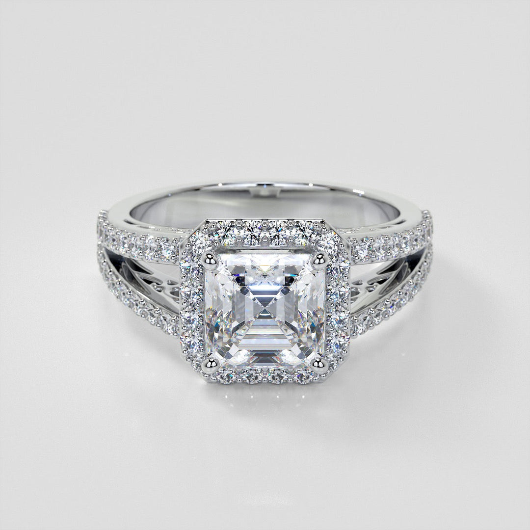 1.5Ct Asscher Cut Lab Grown Diamond Engagement Ring with Filigree Split Shanks