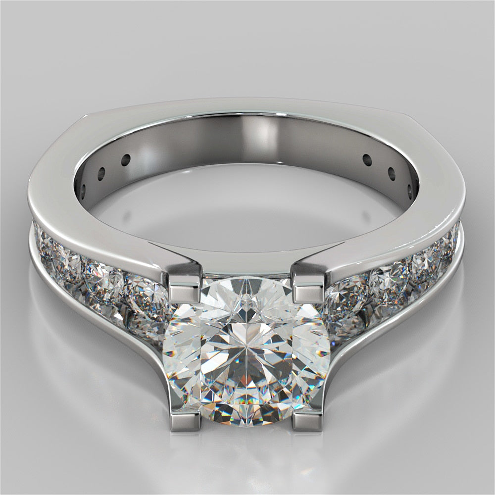 2.0Ct Round Cut Lab grown Diamond Engagement Ring with Channel Set Accents Euro Style