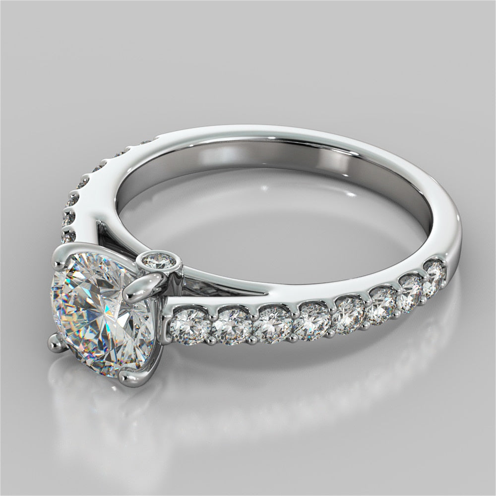 Lab Grown Diamond Round Cut Cathedral Style Engagement Ring With Side Accents