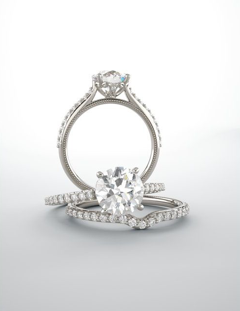 Round Cut Lab Grown Diamond Cathedral Engagement Ring