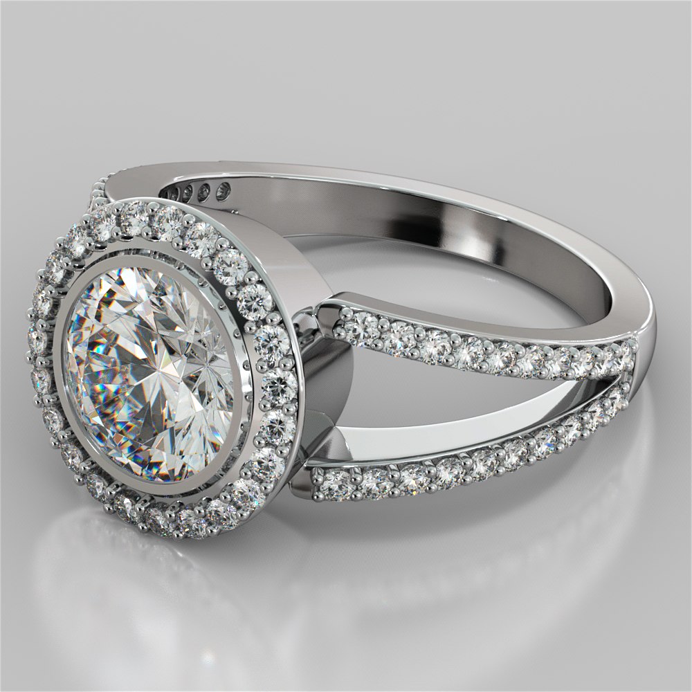 2.0CT Round Cut Lab Grown Diamond Split Shank Halo Engagement Ring