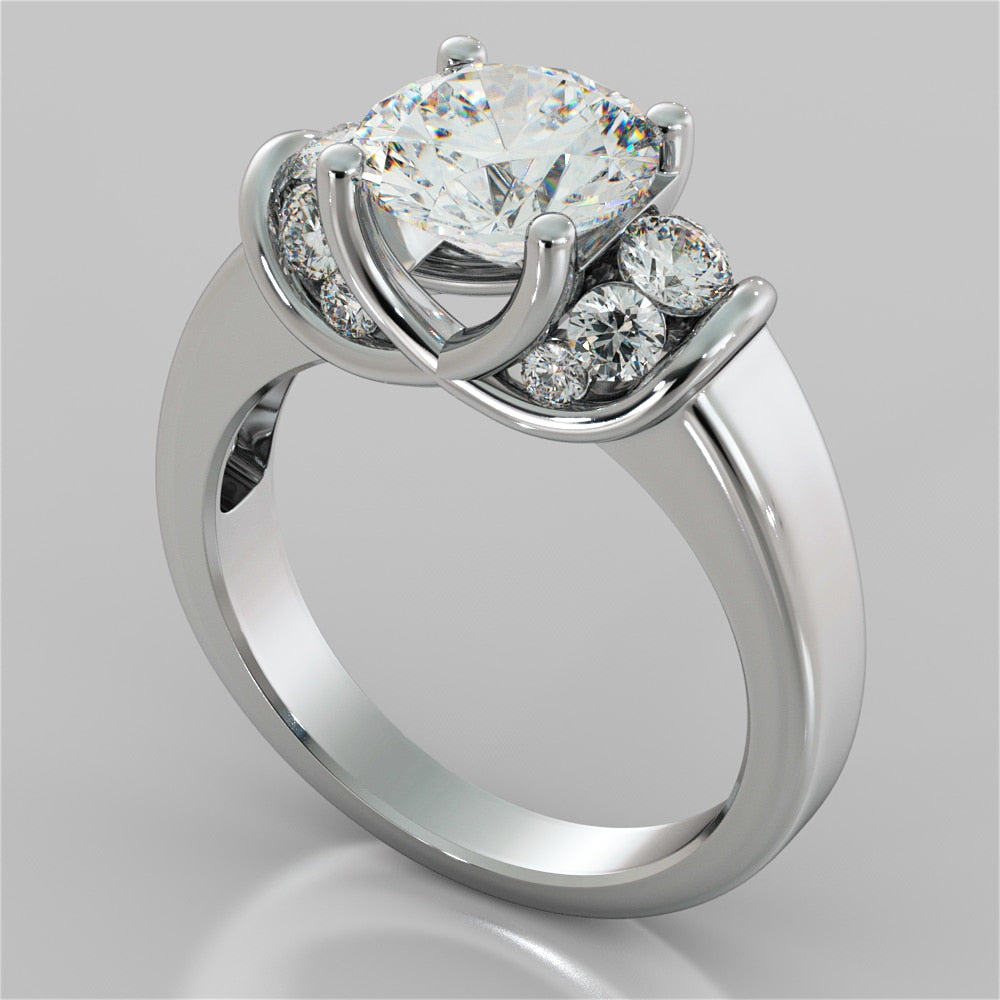 Round Cut Trio Wedding Set With 2 Matching Bands