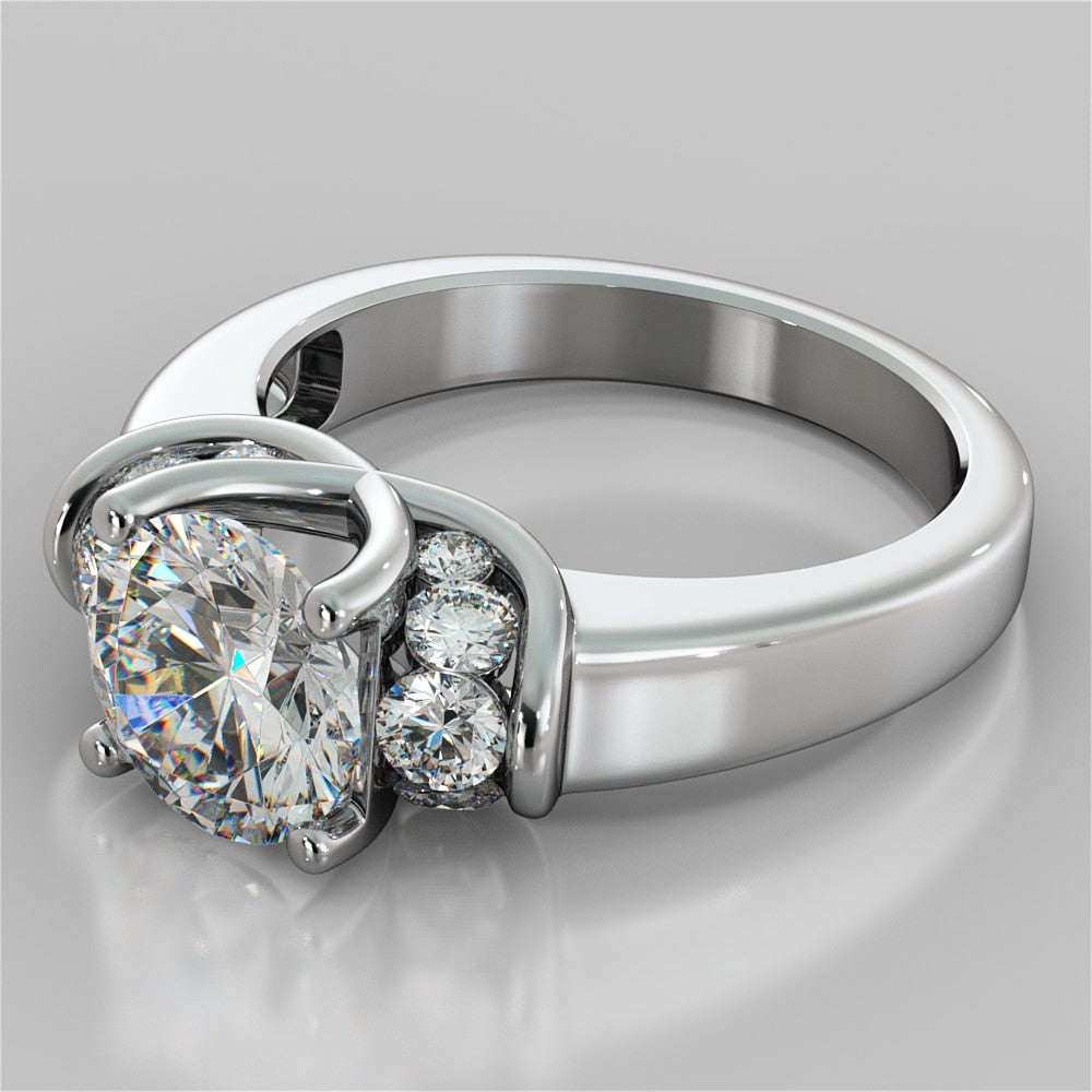 2.56Ct Round Cut Trellis Style Tapered Engagement Ring in 14K White Gold