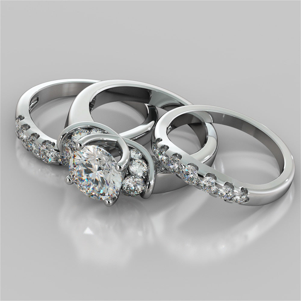 Round Cut Trellis Style Tapered Engagement Ring