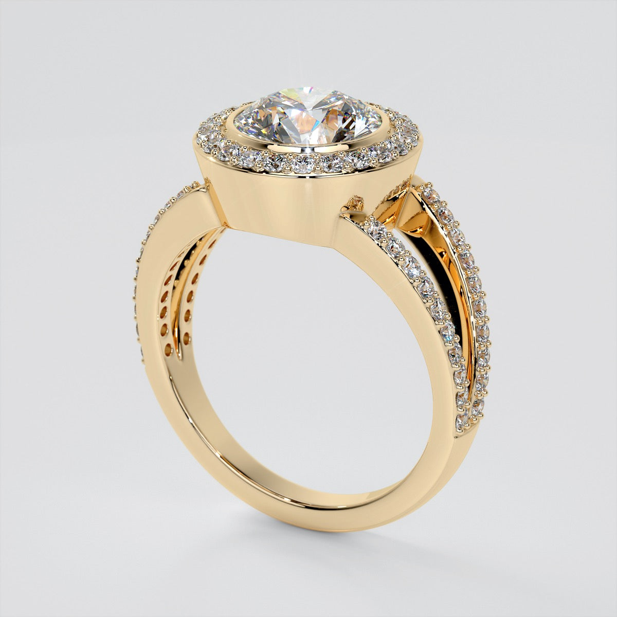 2.0CT Round Cut Lab Grown Diamond Split Shank Halo Engagement Ring