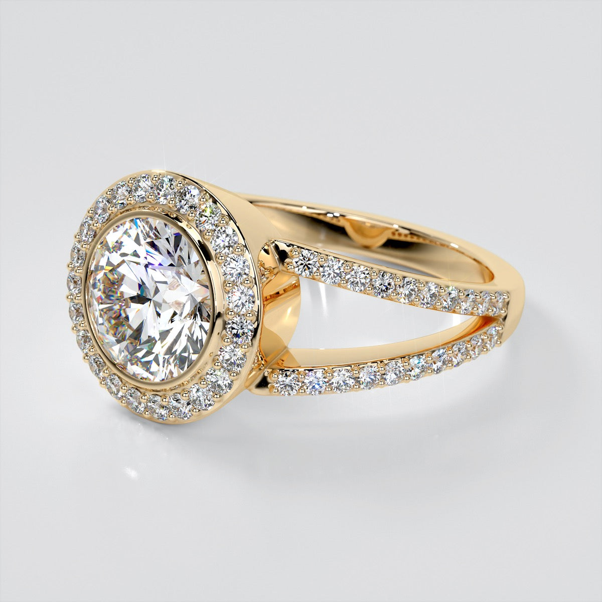 2.0CT Round Cut Lab Grown Diamond Split Shank Halo Engagement Ring