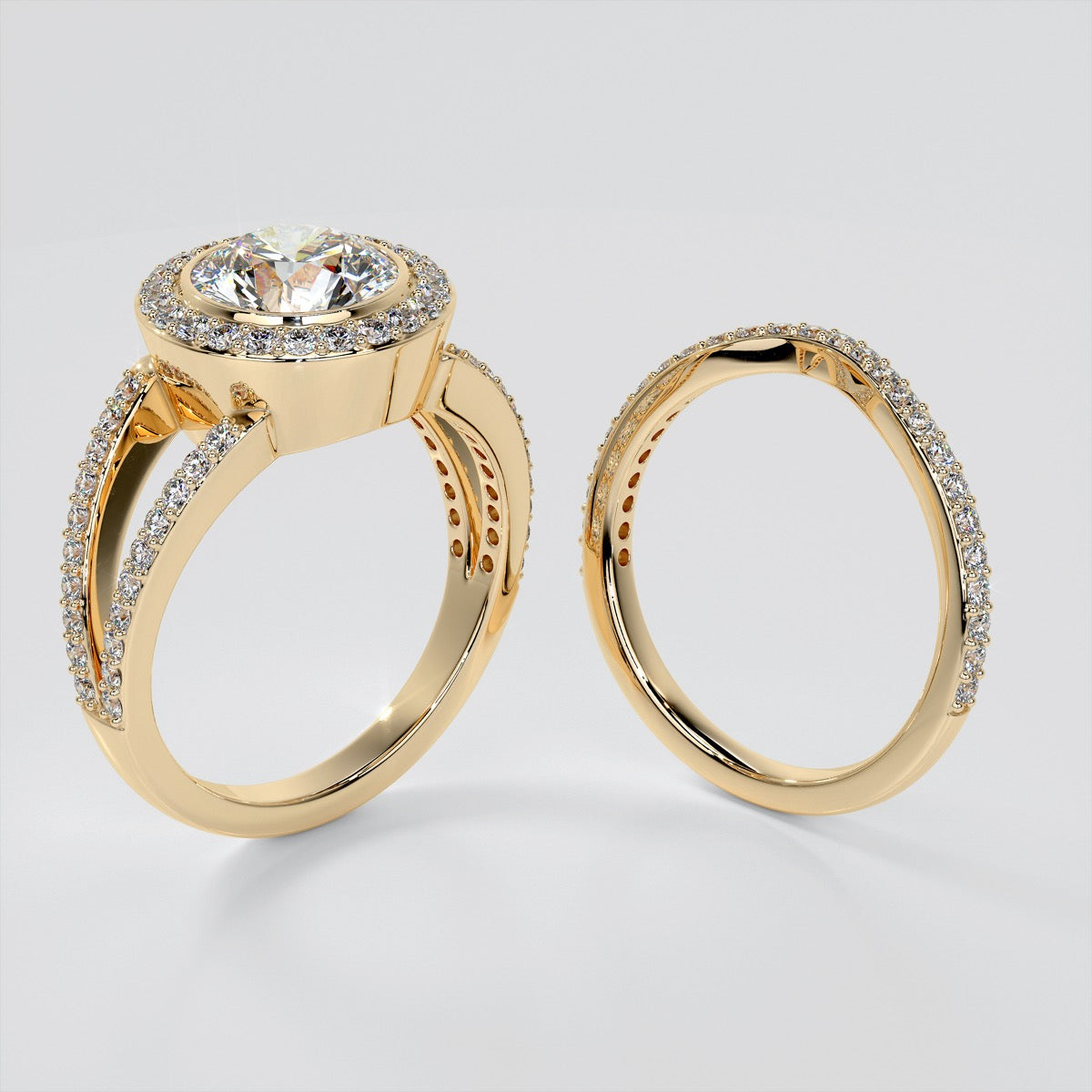Round Cut Split Shank Wedding Set