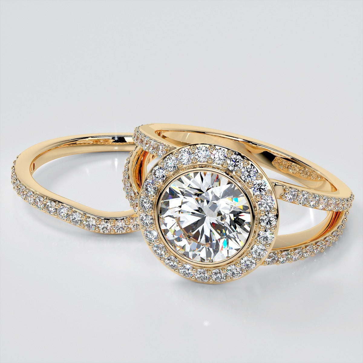 2.0CT Round Cut Lab Grown Diamond Split Shank Halo Engagement Ring
