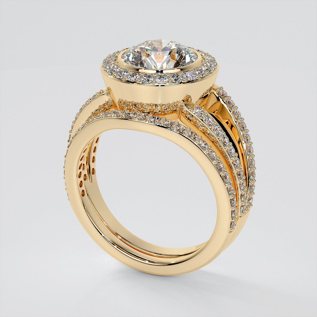 Round Cut Split Shank Wedding Set