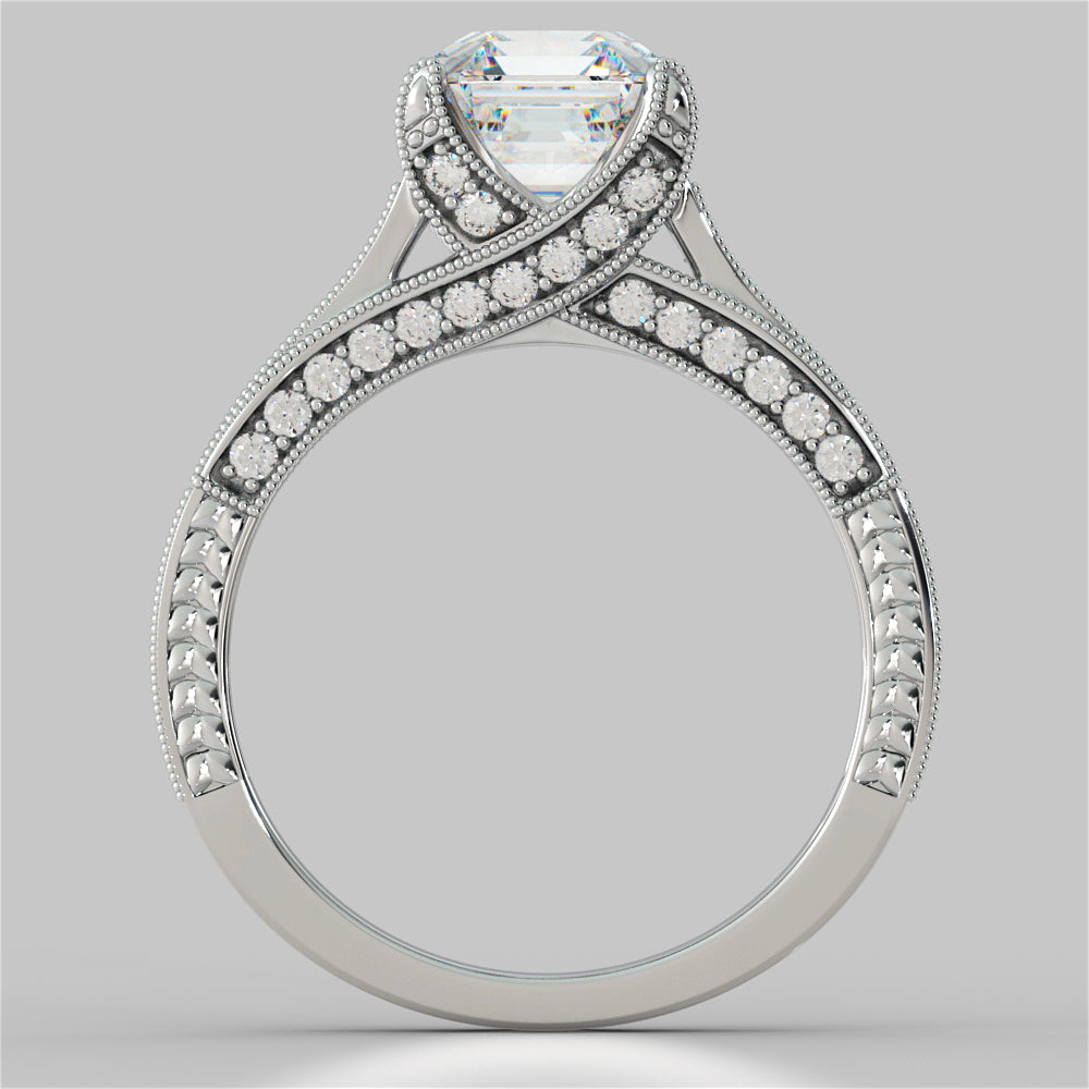 2.75Ct Asscher Cut Vintage-Style Wedding Set in 14K White Gold