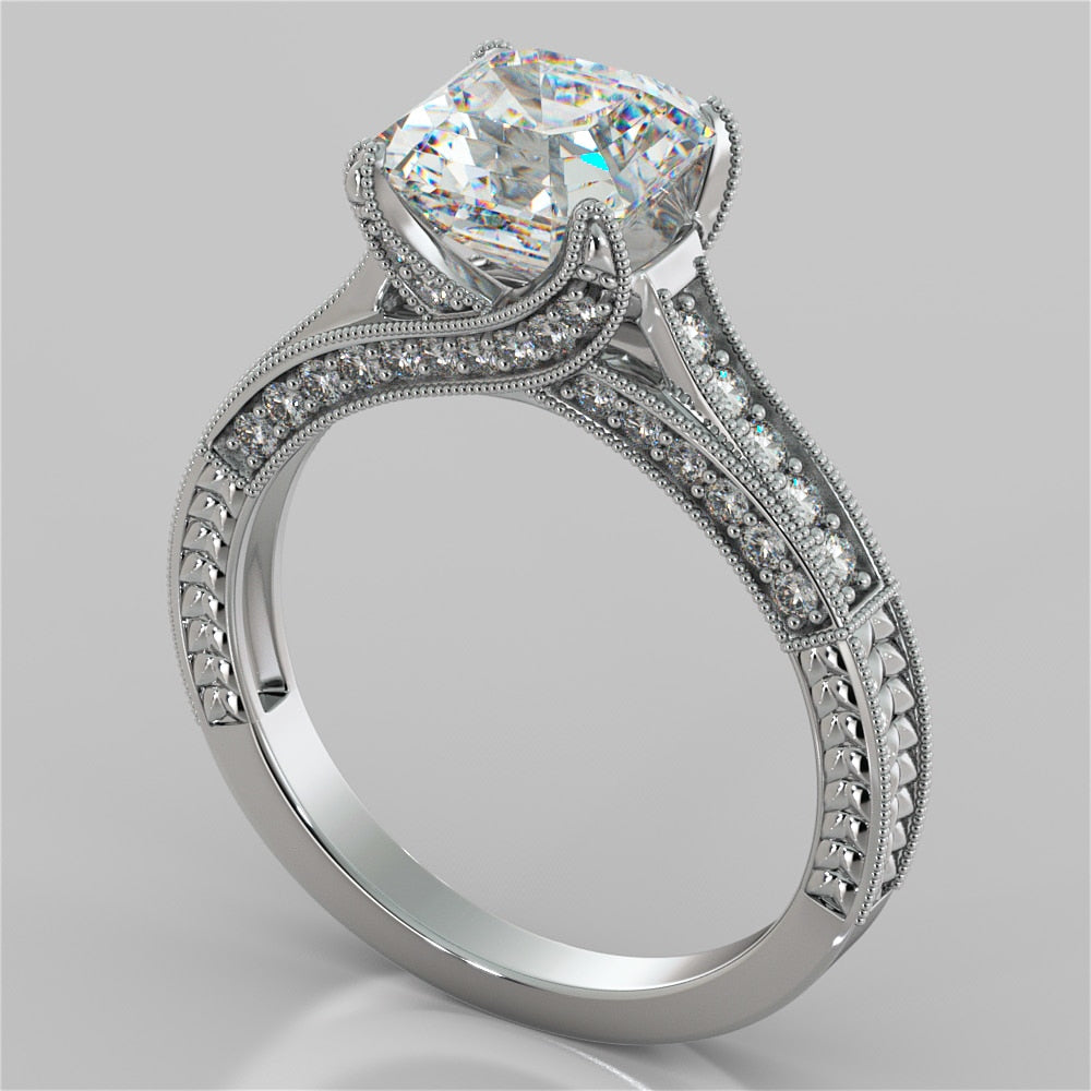 2.50Ct Asscher Cut Vintage-Style Engagement Ring in 14K White Gold