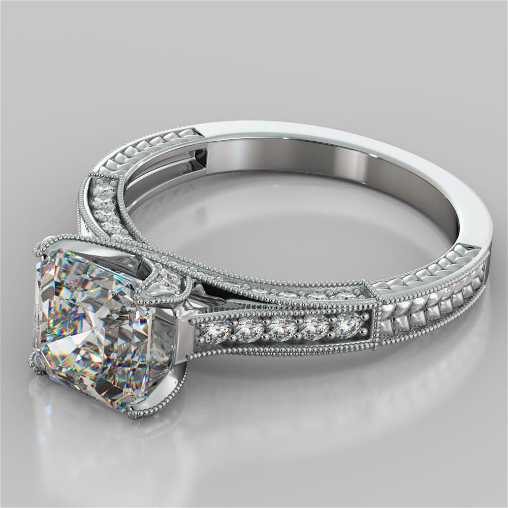 2.75Ct Asscher Cut Vintage-Style Wedding Set in 14K White Gold