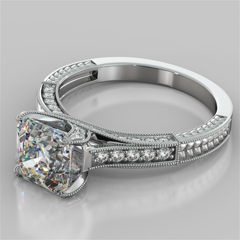 2.50Ct Asscher Cut Vintage-Style Engagement Ring in 14K White Gold