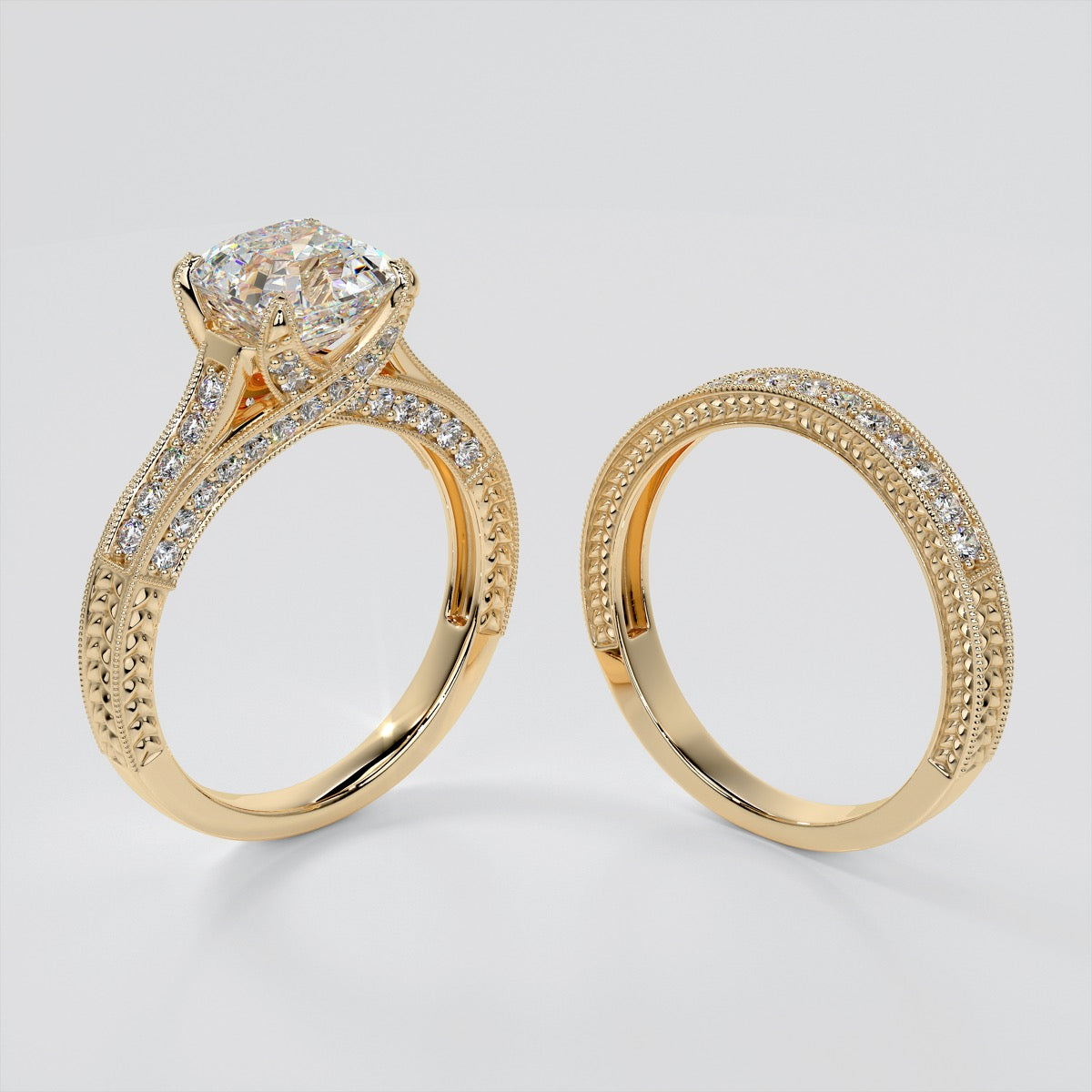 Asscher Cut Vintage-Style Wedding Set