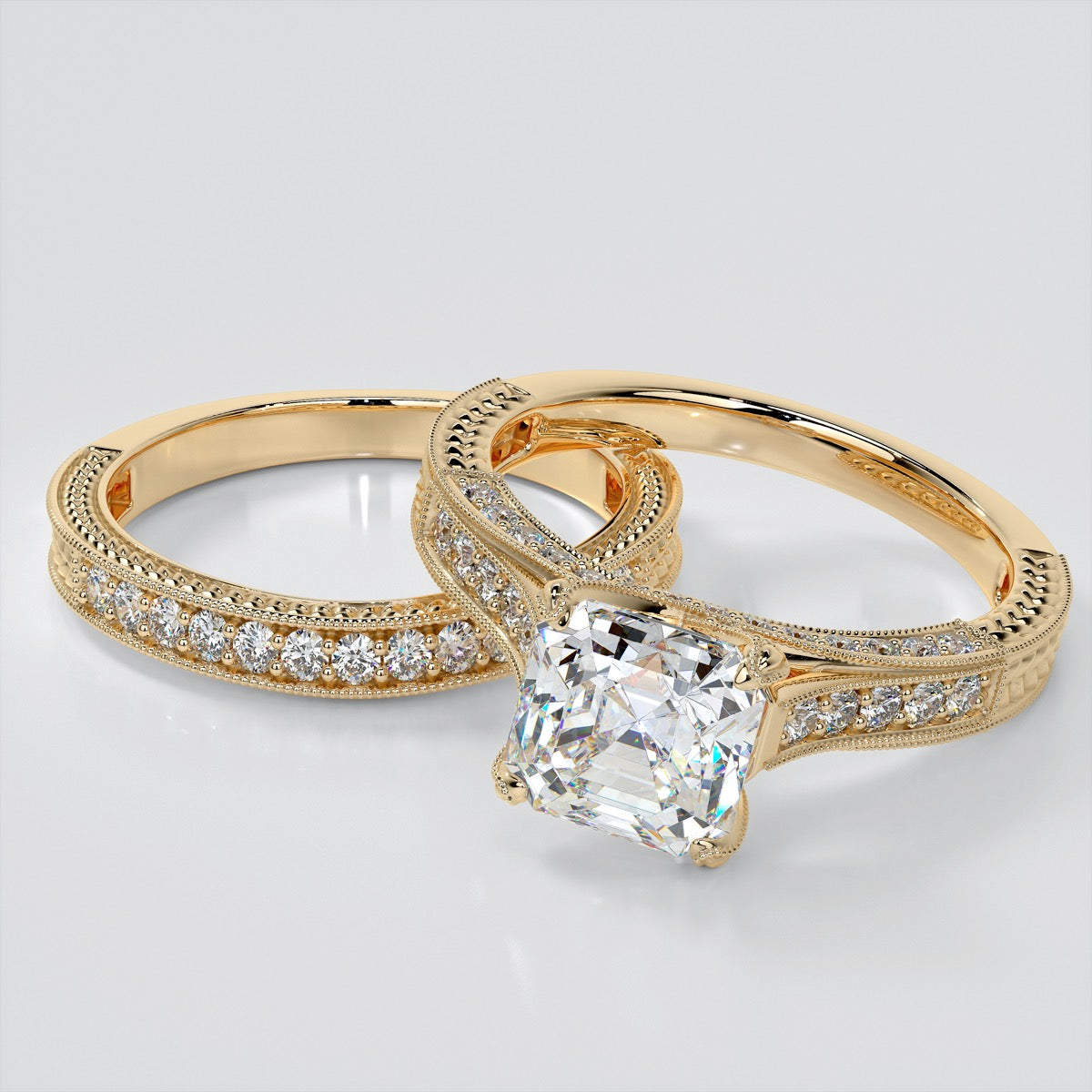 Vintage-Style Asscher Cut Trio Wedding Set