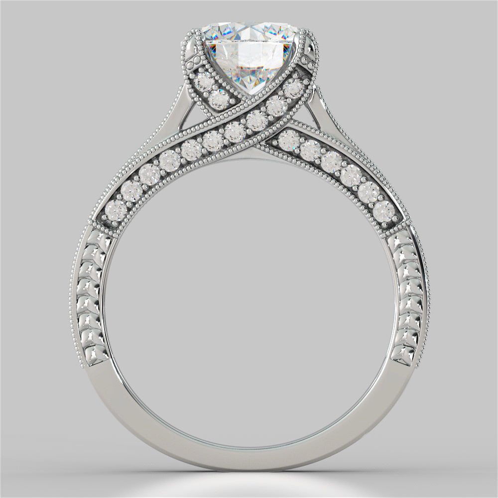 2.50Ct Antique-Style Round Cut Engagement Ring in 14K White Gold- Same Day Shipping