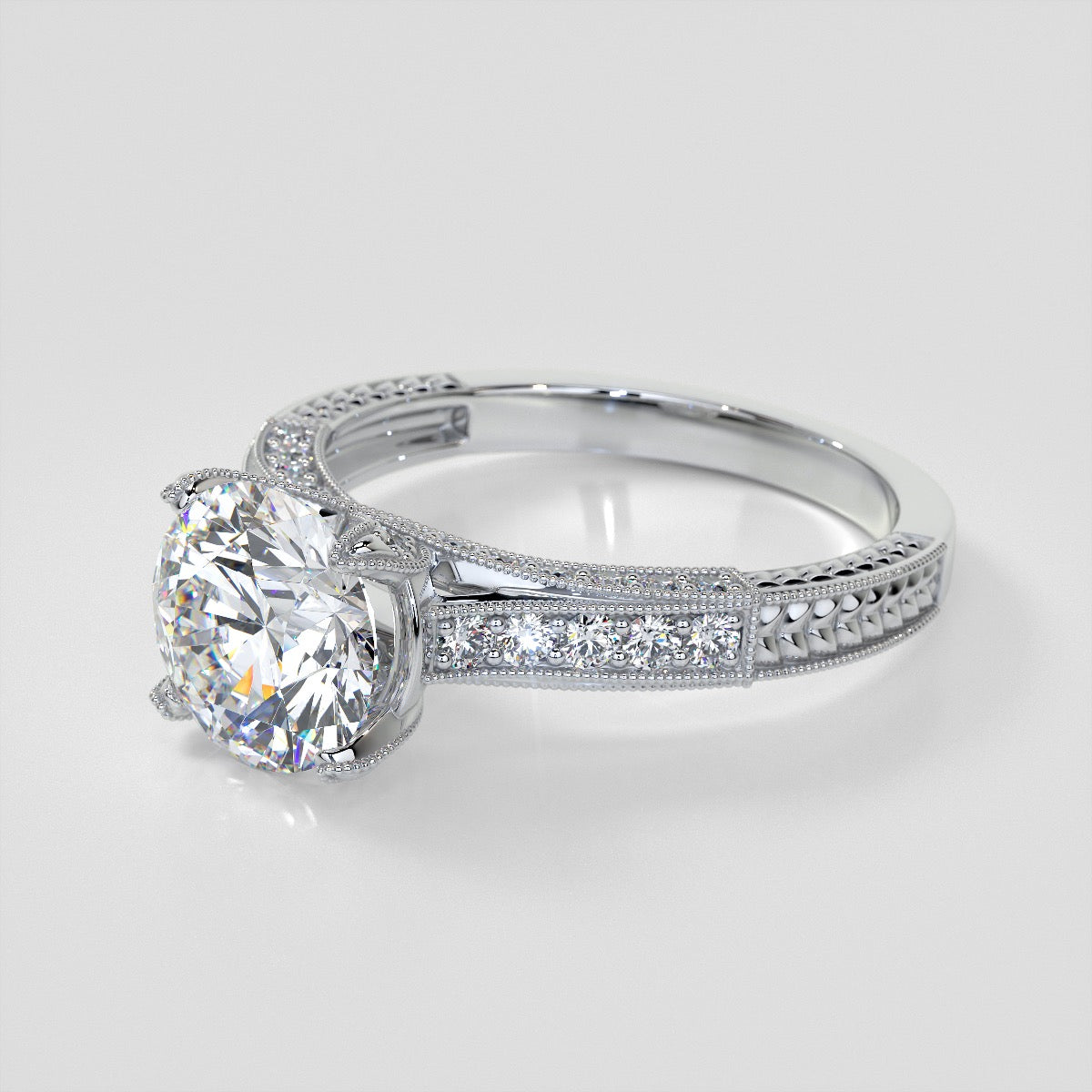 2.0CT Round Cut  Lab Grown Diamond Antique-Style Engagement Ring