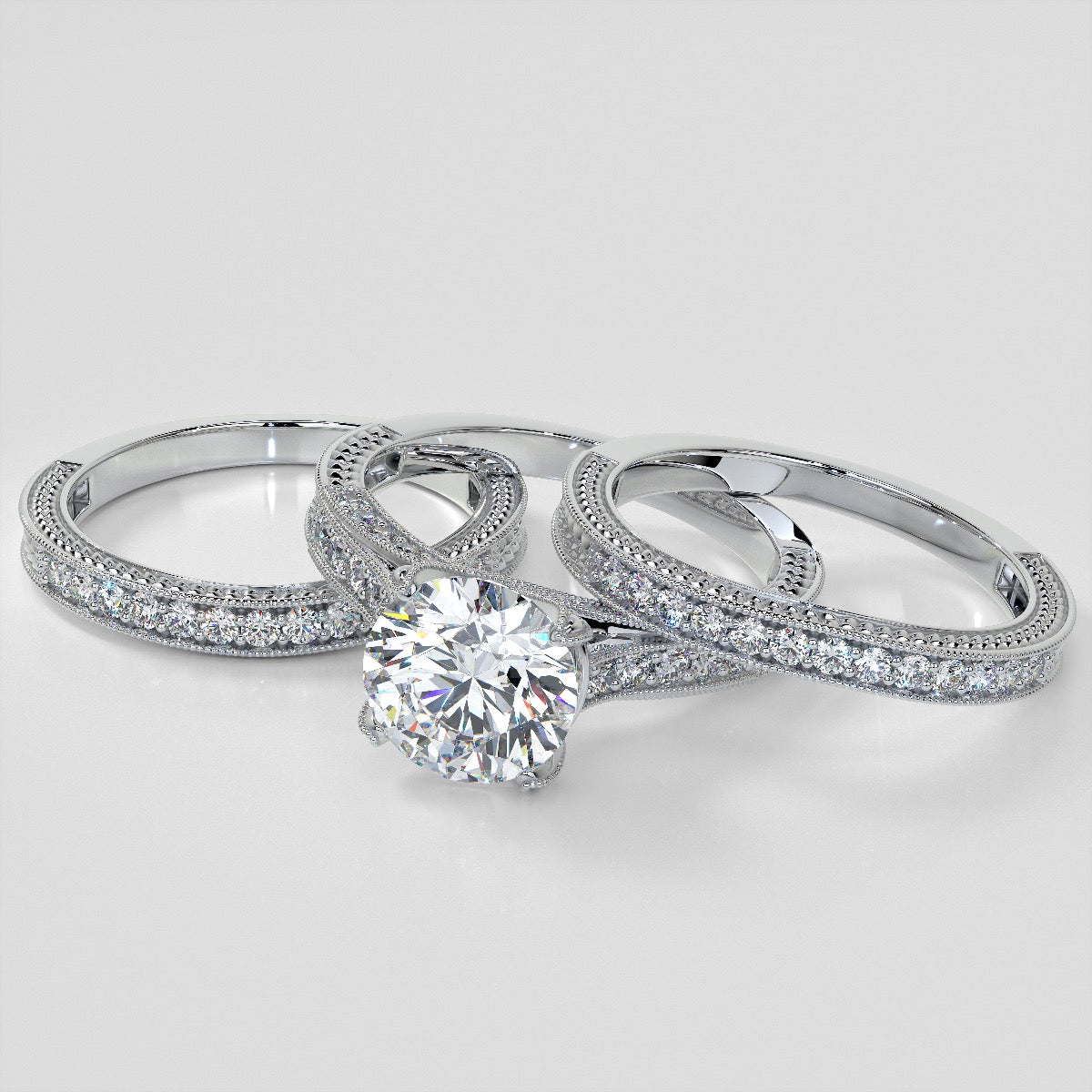 2.0CT Round Cut  Lab Grown Diamond Antique-Style Engagement Ring