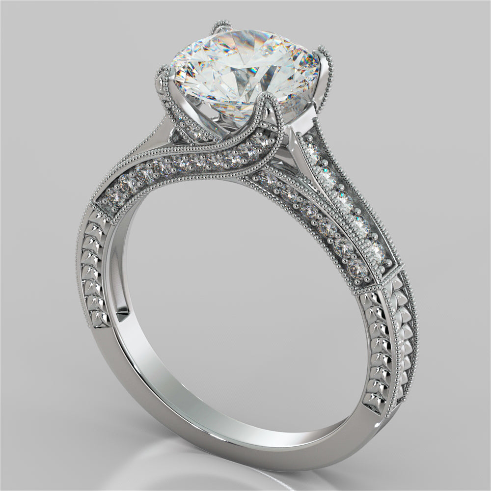 2.50Ct Antique-Style Round Cut Engagement Ring in 14K White Gold- Same Day Shipping