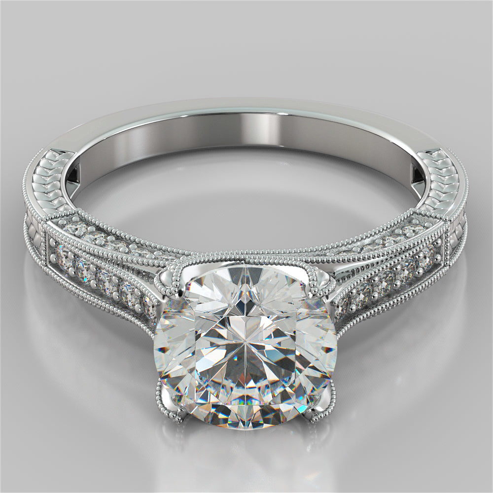 2.50Ct Antique-Style Round Cut Engagement Ring in 14K White Gold- Same Day Shipping