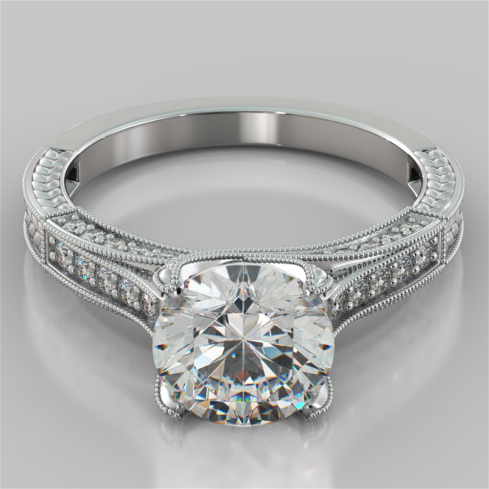 Antique-Style Round Cut Trio Wedding Set With 2 Matching Bands