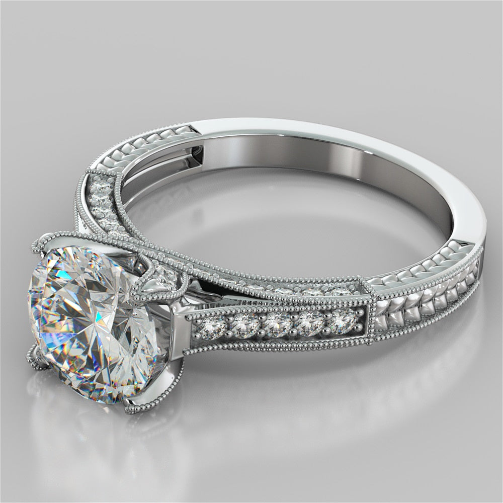 Antique Style Round Cut Wedding Set