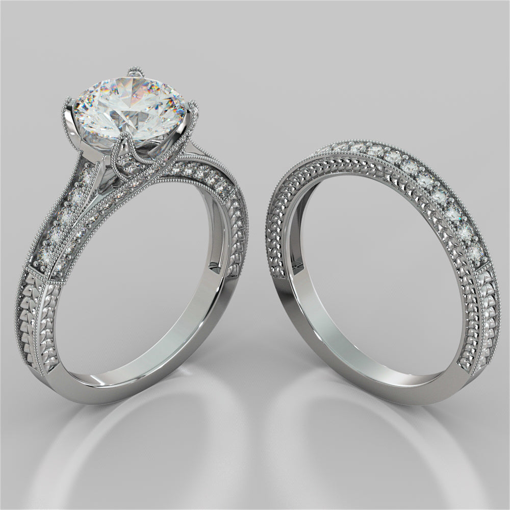 2.50Ct Antique-Style Round Cut Engagement Ring in 14K White Gold- Same Day Shipping