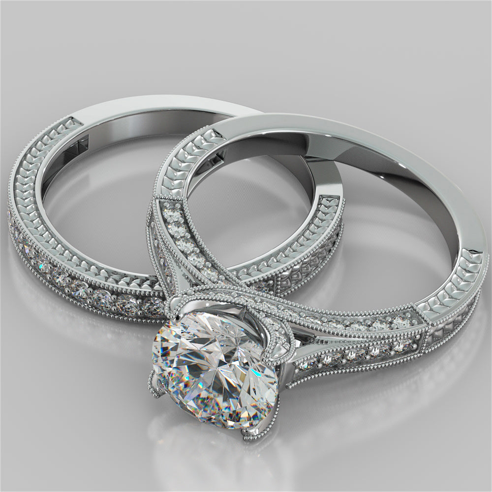 2.50Ct Antique-Style Round Cut Engagement Ring in 14K White Gold- Same Day Shipping