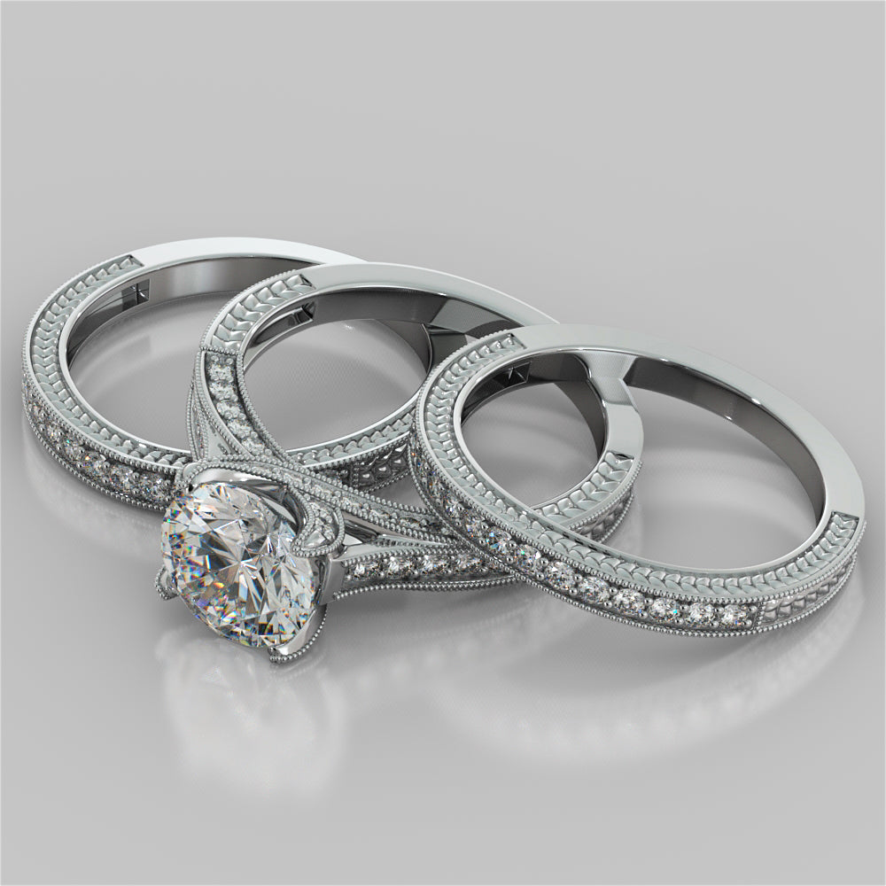 2.50Ct Antique-Style Round Cut Engagement Ring in 14K White Gold- Same Day Shipping