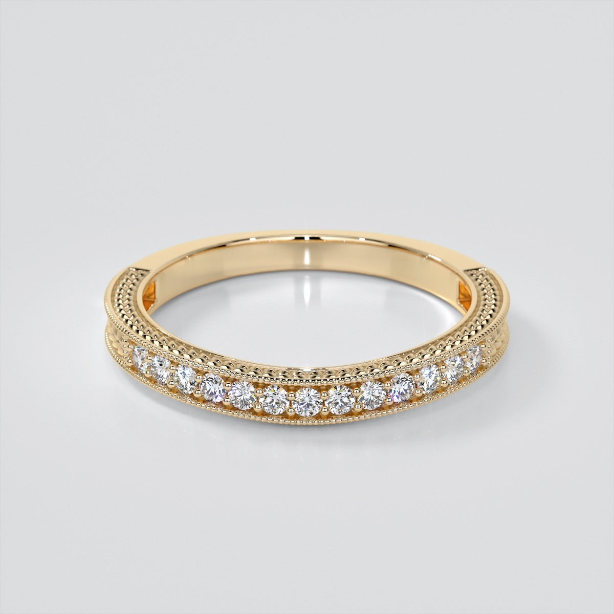 Round Cut Beaded Wedding Band