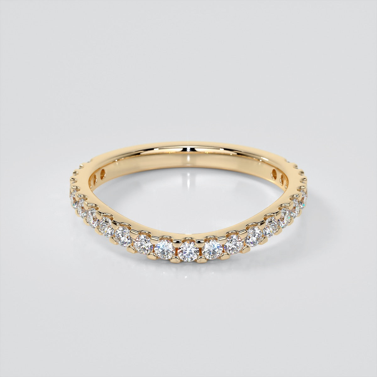 Round Cut Three-Stone Trellis Trio-Wedding Set with Scalloped Setting