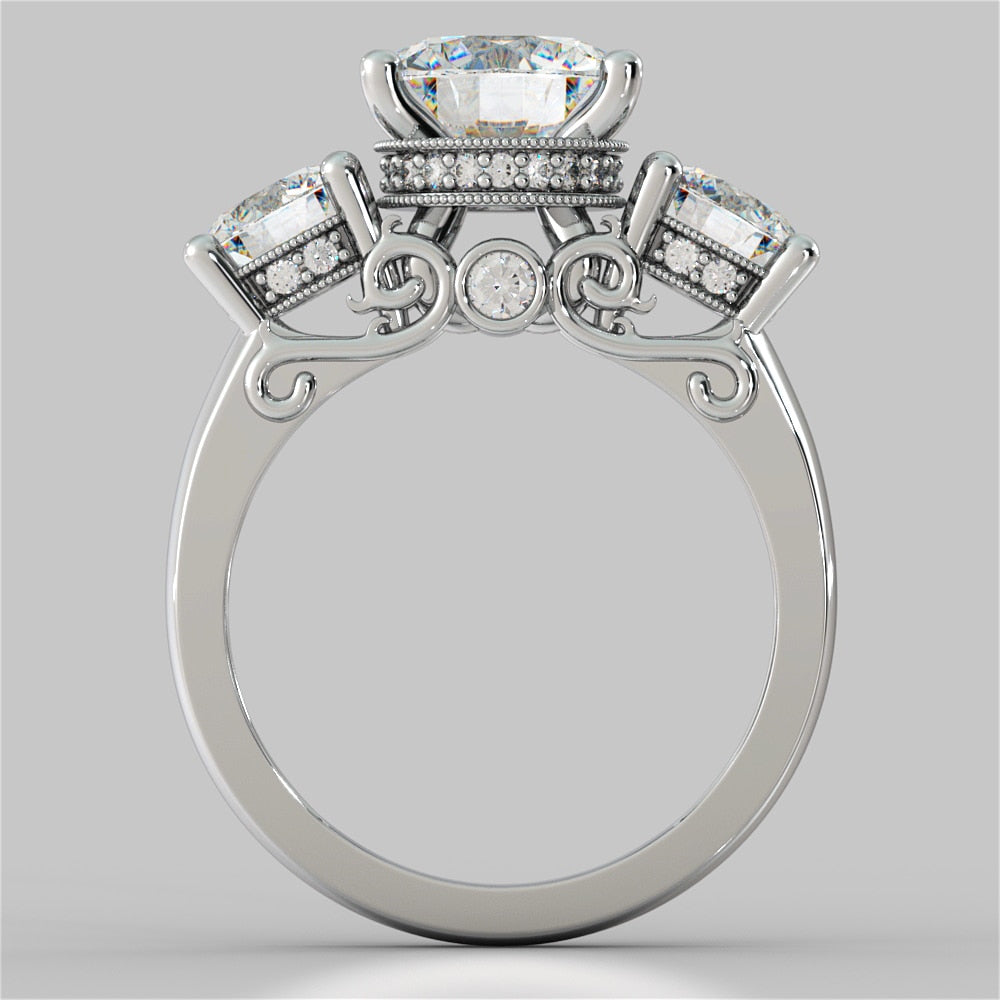 3.54Ct Round Cut Three-Stone Wedding Set with Accents in 14K White Gold