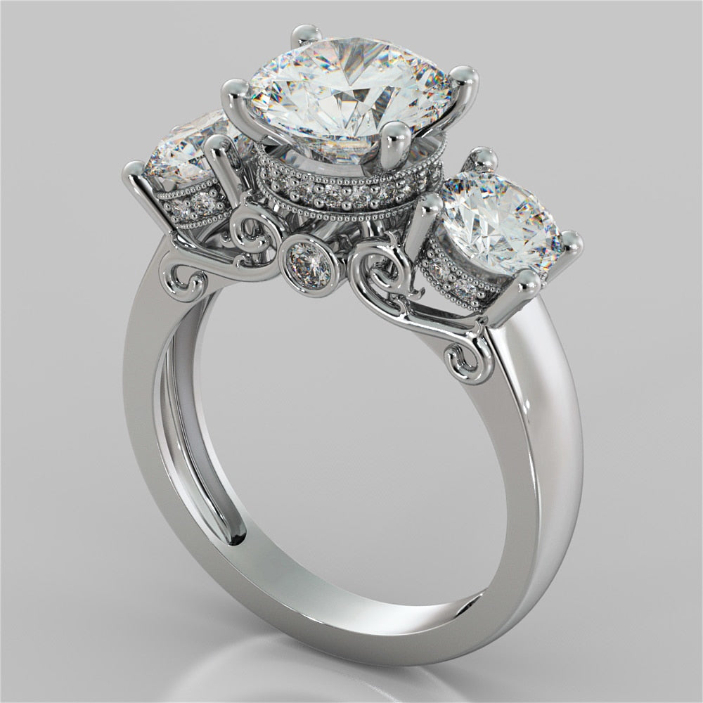3.54Ct Round Cut Three-Stone Wedding Set with Accents in 14K White Gold