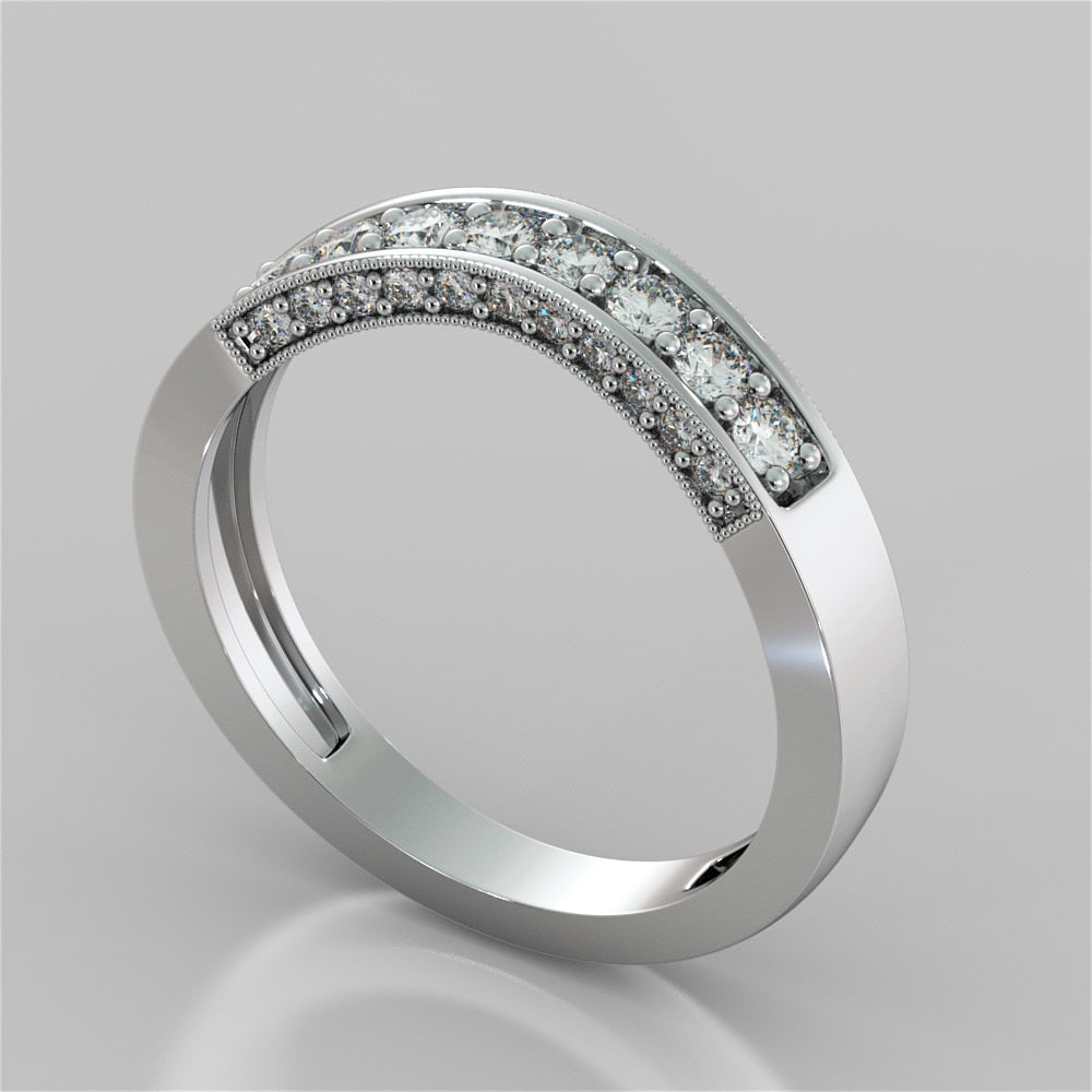 Round Cut Channel Set Wedding Band with Accents