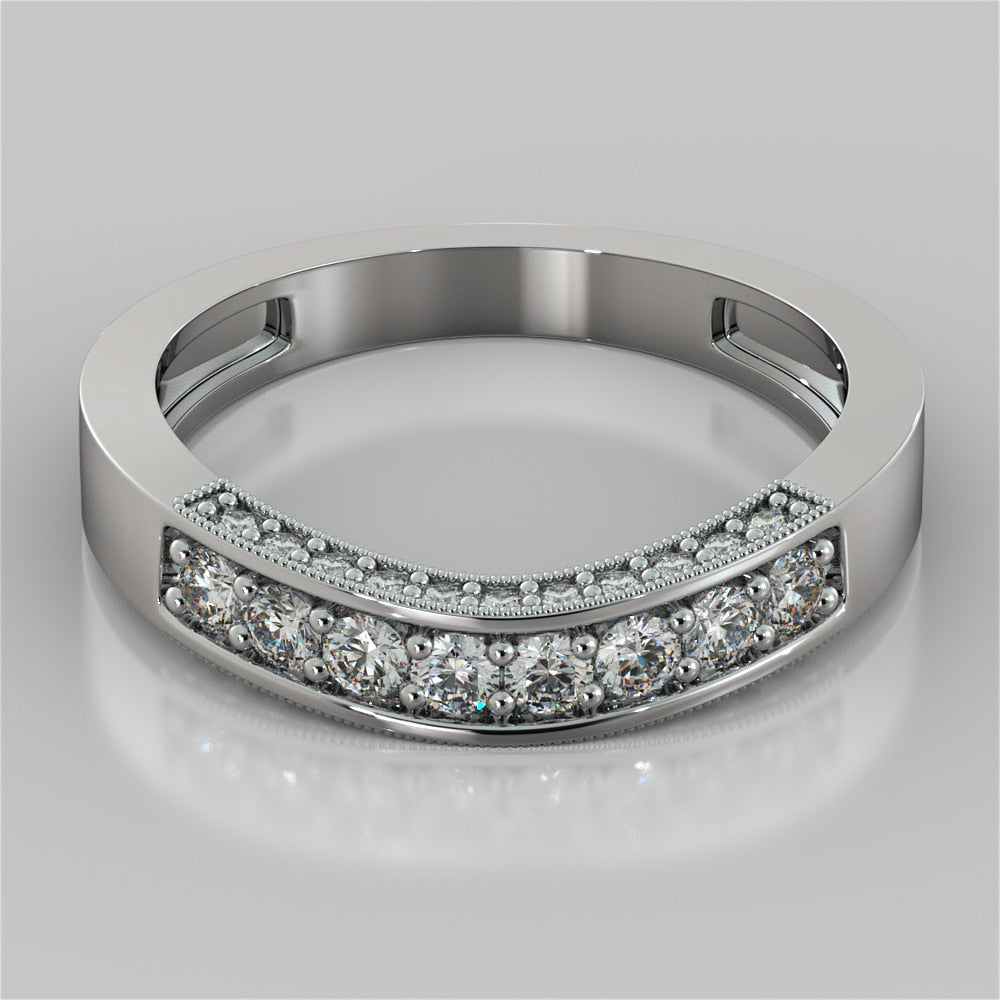 3.54Ct Round Cut Three-Stone Wedding Set with Accents in 14K White Gold
