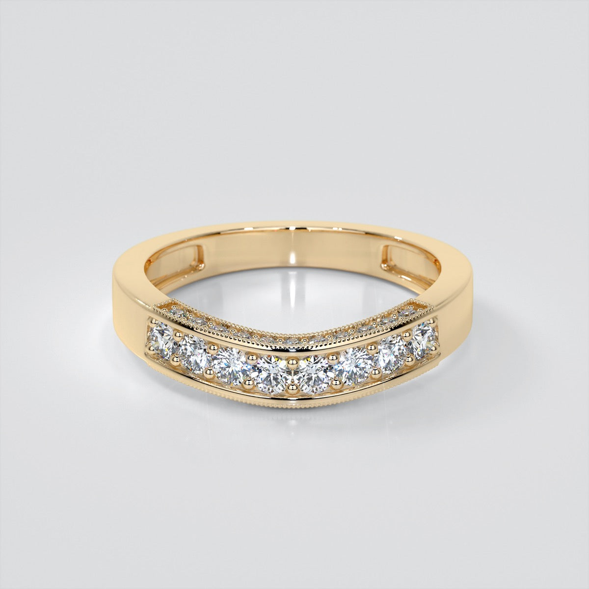 Designer Filigree Style Three-Stone Trio-Wedding Set with Round Accents