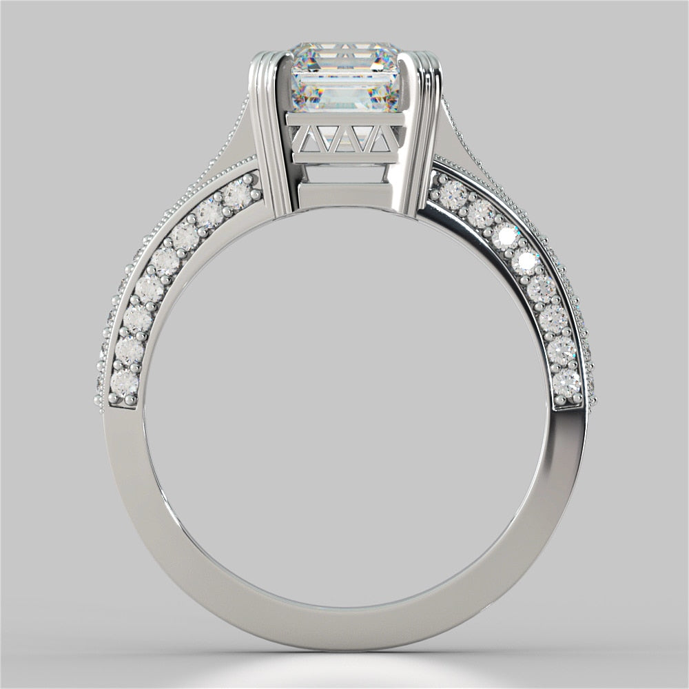 2.0CT Asscher Cut Lab Grown Diamond Tapered Cathedral Engagement Ring