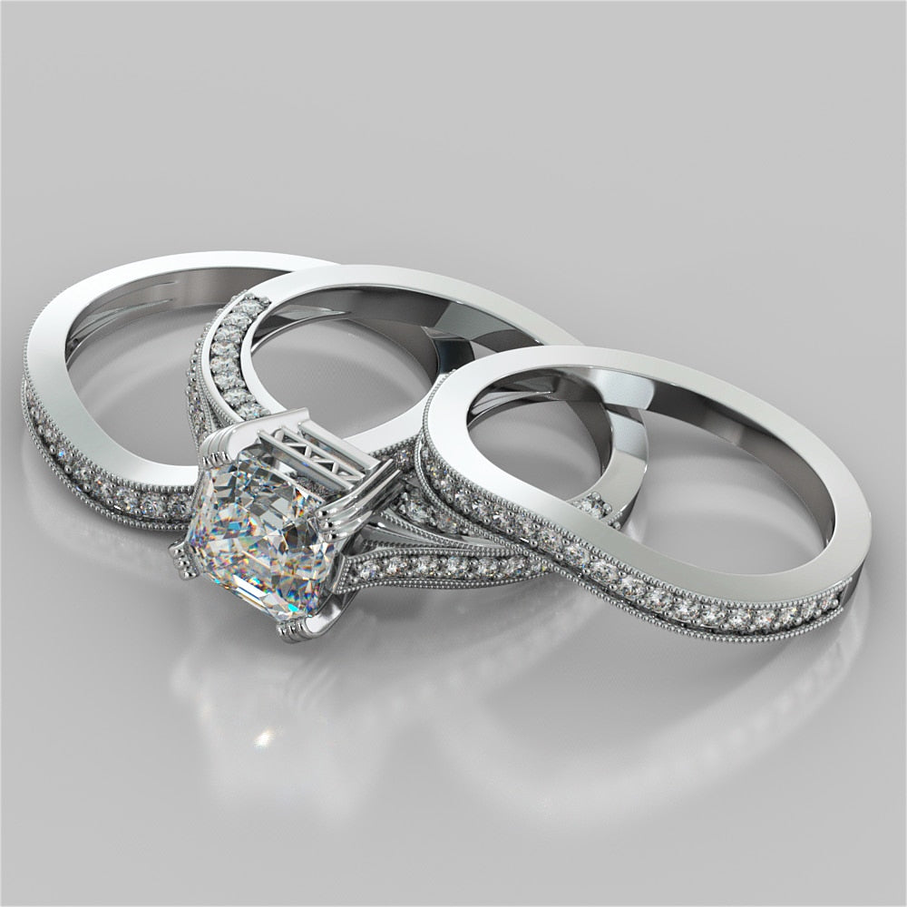 Claw-Style Asscher Cut Trio Wedding Set