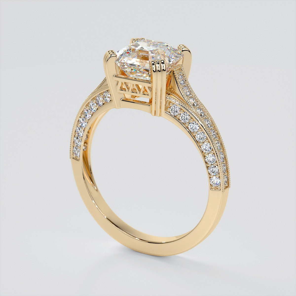 Tapered Cathedral Asscher Cut Engagement Ring