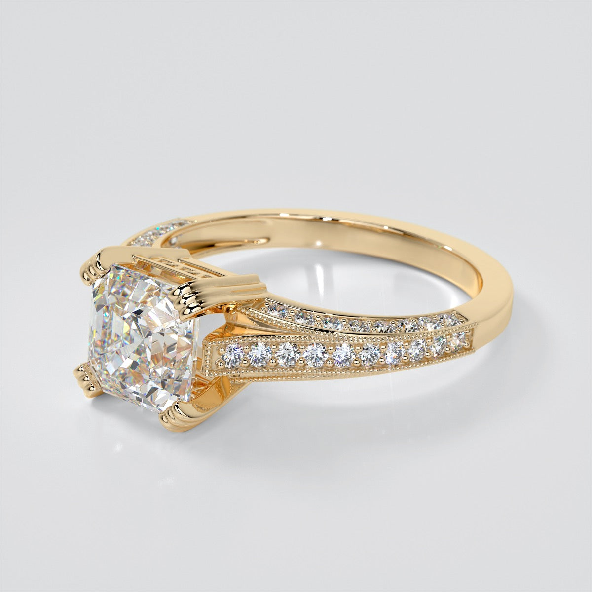 Tapered Cathedral Asscher Cut Engagement Ring