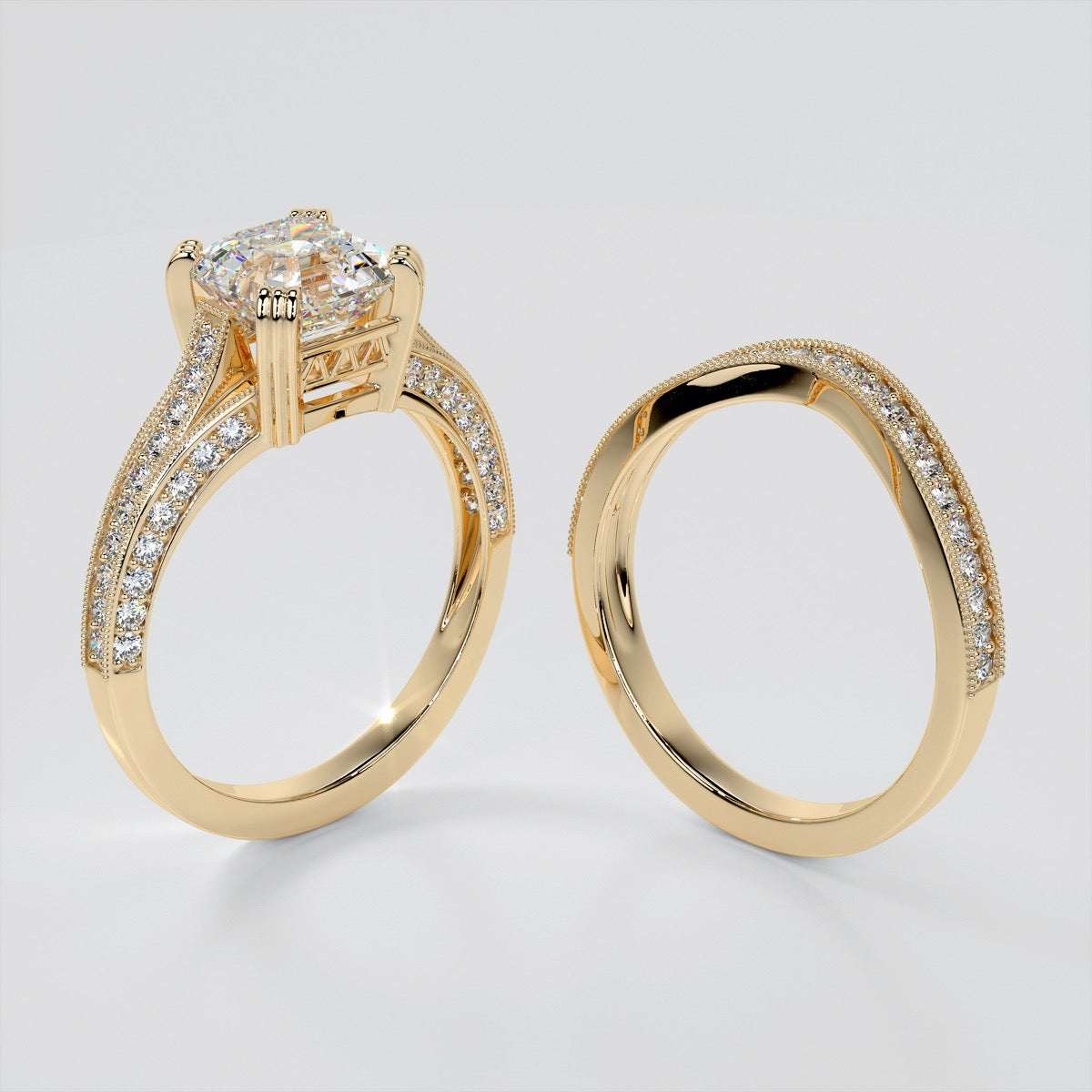 Claw-Style Asscher Cut Trio Wedding Set