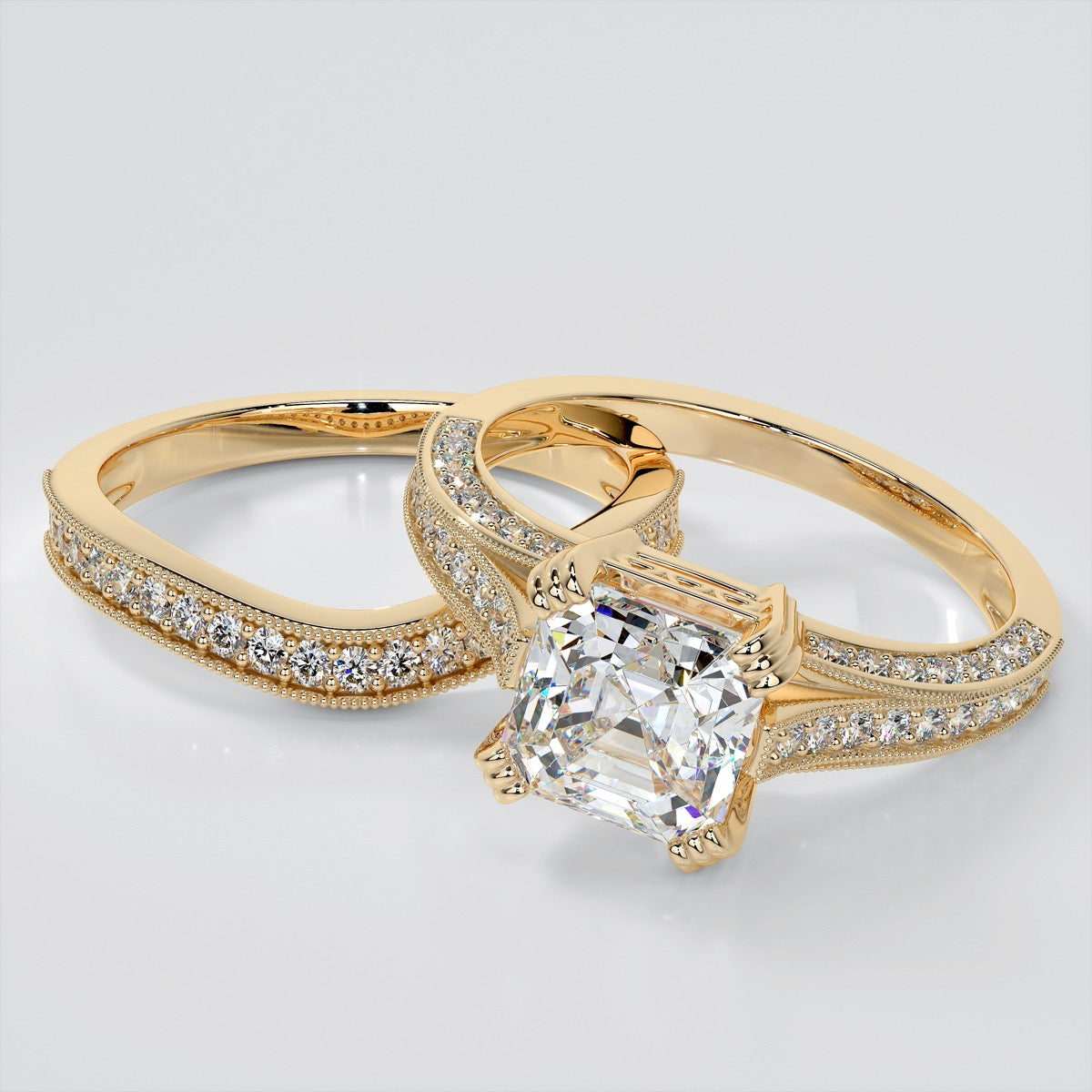 Tapered Cathedral Asscher Cut Engagement Ring