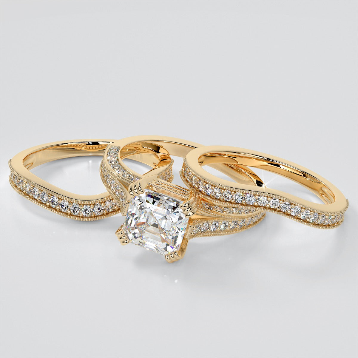2.0CT Asscher Cut Lab Grown Diamond Tapered Cathedral Engagement Ring